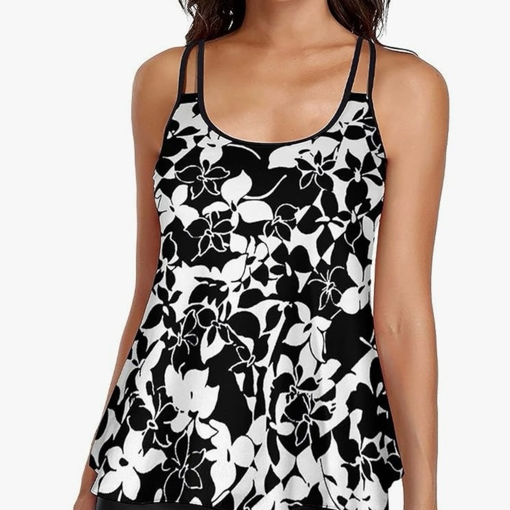 Black & White Floral swim tankini top only